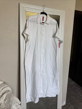 SPANX White Short-Sleeve Button-Front Swim Coverup